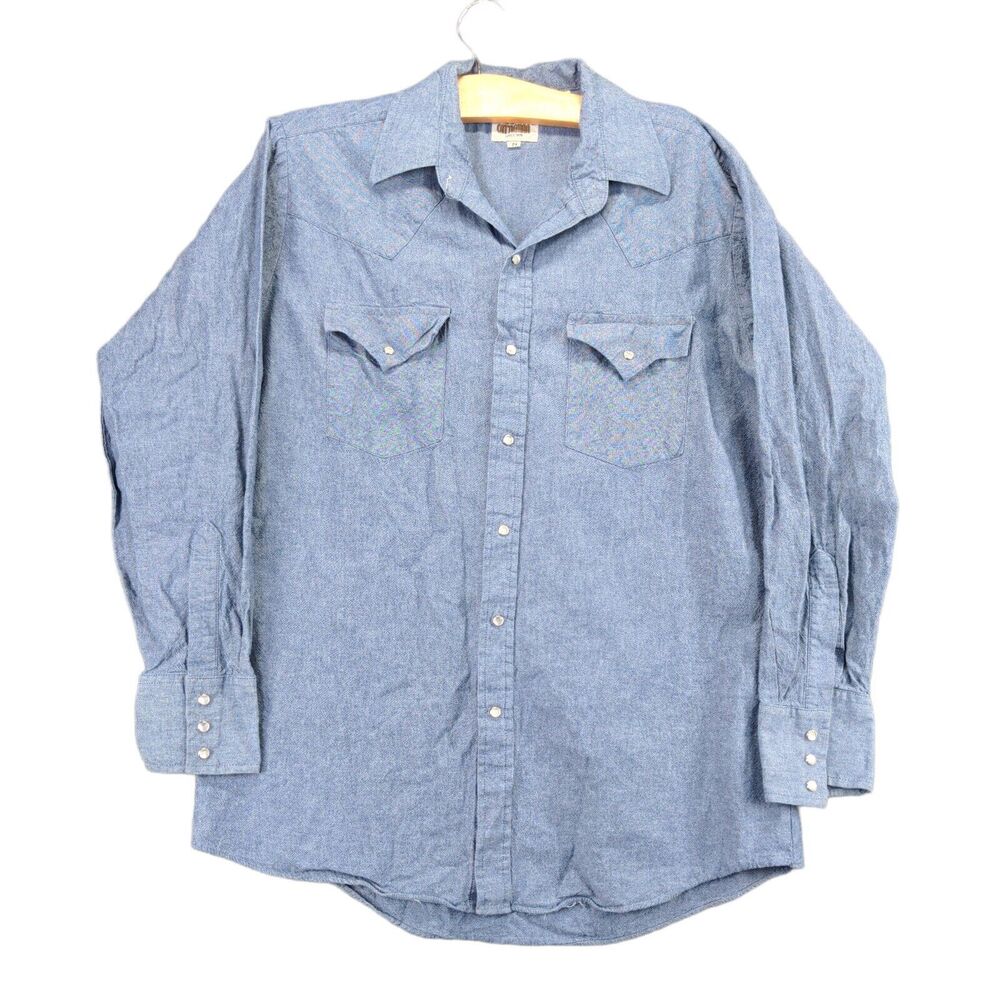 Fly Cattleman Pearl Snaps Button Down Shirt Long Sleeve Mens Size M Blue